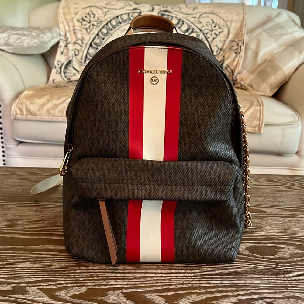 Michael Kors Backpack with Red and Cream Stripes